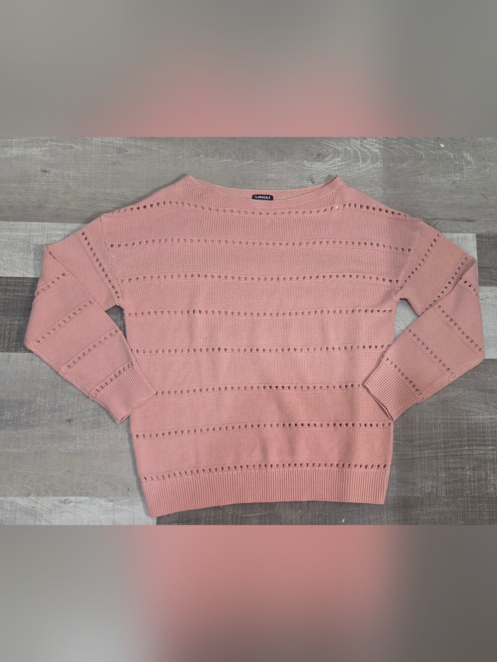 Flamingals Pink Eyelet Knit Boatneck Sweater Women's Small